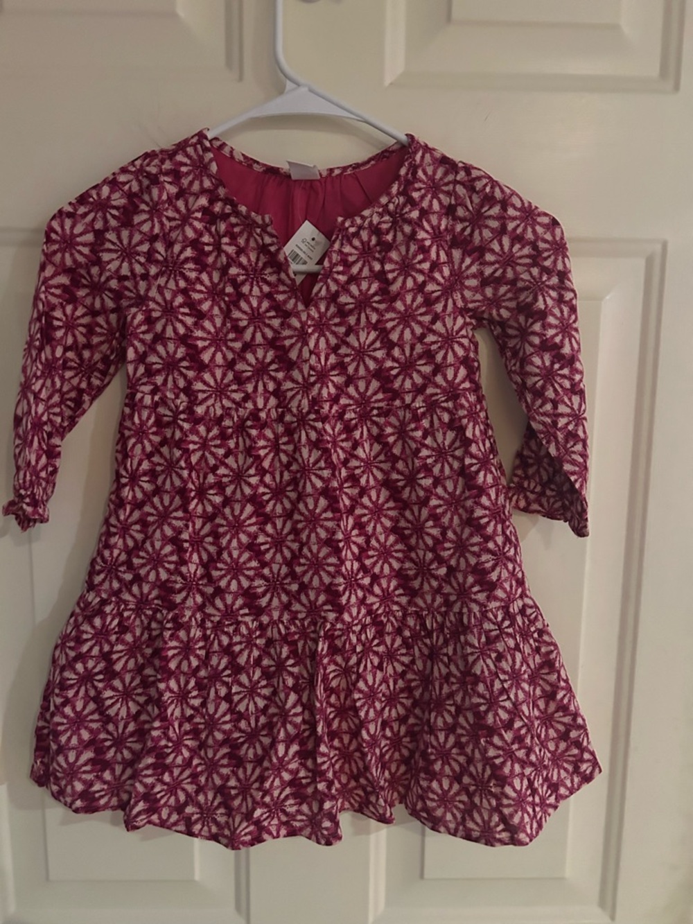 Baby GAP Pink & White Floral Pattern Long Sleeve Dress